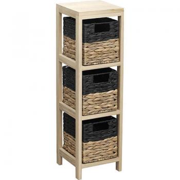 Mueble auxiliar 3 cestas negro/natural 22x22