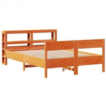 Cama solar sin colchón madera maciza de pino marrón cera 140x200 cm