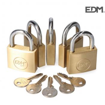 Pack 5 candados latón arco normal 5 llaves iguales 40x23mm (EDM)