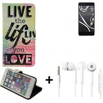 360° Funda Smartphone para BQ Readers Aquaris X5 Cyanogen, 'live the life you love' + auriculares | Wallet case flip cover caja bolsa Caso Monedero BookStyle - K-S-Trade