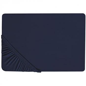 Sábana Ajustable de Algodón Azul Marino 160 x 200 cm Estampado Liso Clásico con Ribete Elástico