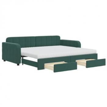 Sofá cama nido con cajones terciopelo verde oscuro 90x200 cm