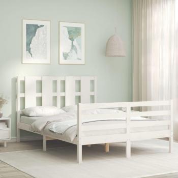 Estructura de cama con cabecero de madera maciza blanca 140x200 cm vidaXL