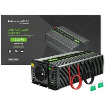 Inversor de Corriente Qoltec Monolith 600W/1200W 12V a 230V - Onda Pura