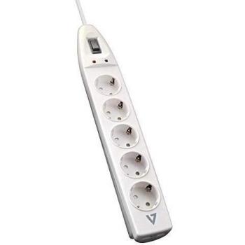 Protector V7 contra Sobretensiones con 5 Tomas y 2 Puertos USB, Blanco