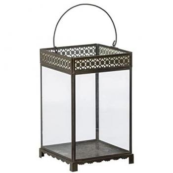 Farol Portavelas Cristal Dorado Metal 18 x 18 x 29 cm - Originalidad para Tu Hogar