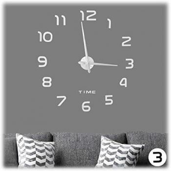 Reloj de Pared DIY Relaxdays, Números 3D Adhesivos, Instalación Sencilla, Tamaño Variable, Color Plateado