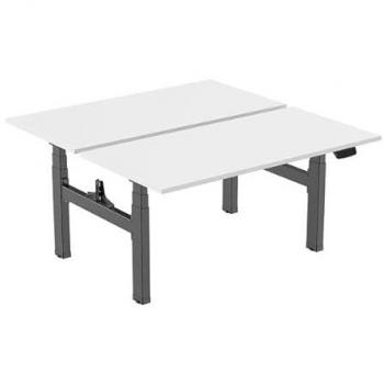 Escritorio Doble Motorizado Ergonómico 180x75cm, Altura Ajustable 62-128cm, Tableros Blancos/Base Negra