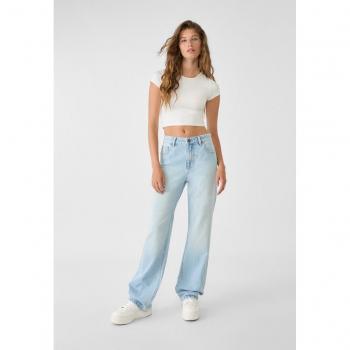 Stradivarius Mid-rise straight-leg jeans Blue denim