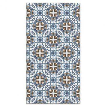 Alfombra Vinílica Antideslizante e Ignífuga Estilo Hidráulico Oriental Azul 200x200 cm - Alfombra para Cocina y Salón