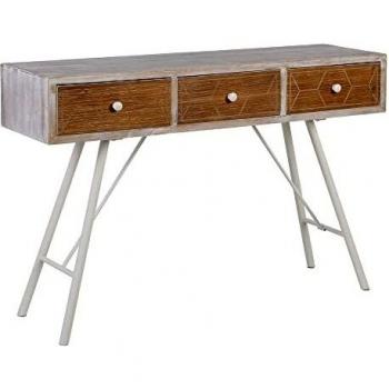 LOLAhome Consola Tallada de Madera de Abeto Blanca y Natural de 120x35x78 cm
