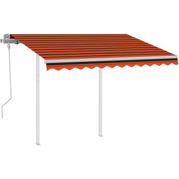 Toldo manual retráctil Día y Noche con postes naranja y marrón 3x2,5 m