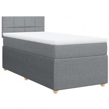 Cama box spring con colchón de muelles tela gris claro 100x200 cm