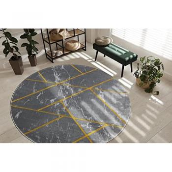 Alfombra Exclusiva Emerald 1012 Circular - Glamour Geométrico Mármol Gris/Oro 120 cm