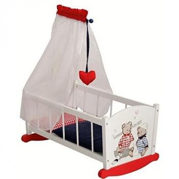 Cuna de muñecas Teddy College en DM y madera maciza lacada con pinturas no toxicas en blanco con imprimaciones térmicas Teddy College, textil incluido