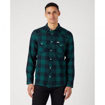 Wrangler - Camisa de hombre de corte classic en color verde de cuadros, estilo Western, corte regular