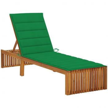Tumbona de exterior con cojín de madera maciza de acacia, color antracita, gris y crema, ideal para jardín, playa, piscina y terraza
