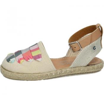 Sandalias CONGUITOS para niña en color beige, modelo alpargatas con cordones, diseño multicolor
