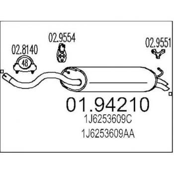 Silenciador trasero MTS 01.94210 para VW, AUDI y SKODA (modelos 1J6253609C, 1J6253609AA)