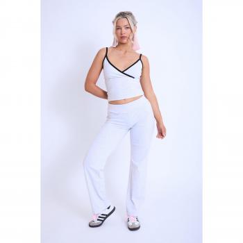Kaiia Fold Over Yoga Pants Light Grey Marl