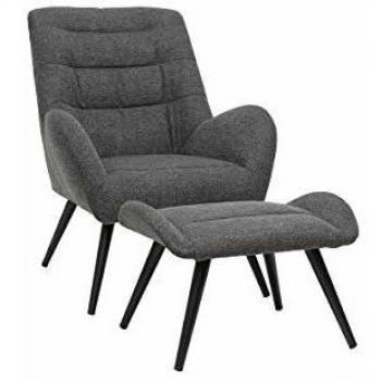 Sillón y reposapiés moderno en tejido gris Zoe - Gris