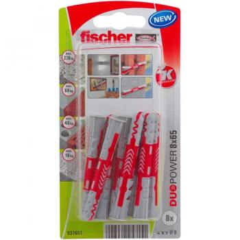 Tacos DuoPower 8x65 mm - 8 unidades para todo tipo de paredes, nylon, instalación fácil