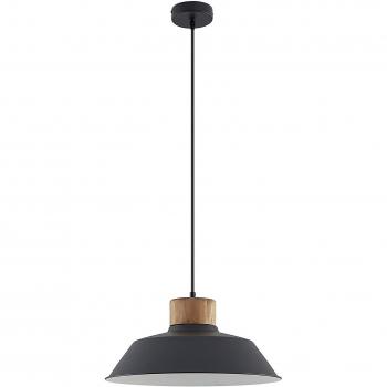 Lámpara colgante Lindby Nefeli, vintage, madera y metal negro, 1 luz E27 para salón y comedor