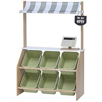 Wooden Play Market Stand with Storage Bins - Green