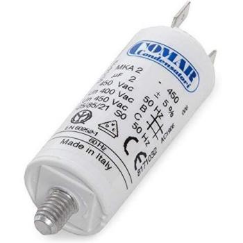 Greenice | Condensador Motor 2µF 250-450V Faston Doble Tornillo M8 25x57mm