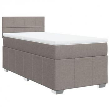 Cama box spring con colchón tela gris taupe 90x190 cm