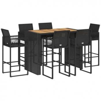 Set de bar jardín sin cojines 7 pzas ratán sintético acacia negro
