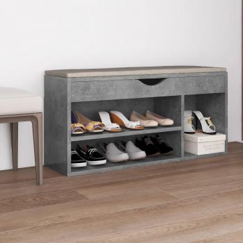 Banco zapatero con cojín gris hormigón 104x30x49 cm multicapa