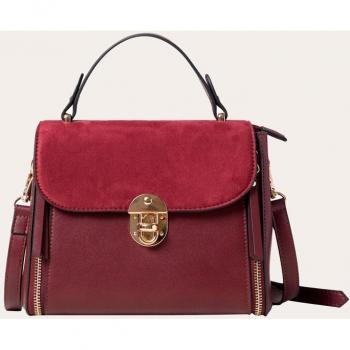 Naf Naf - Bolso de mano burdeos con cierre broche y doble tejido
