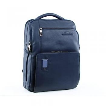Piquadro Akron Anti-Theft Blue Leather Backpack for Men with Laptop Compartment - One Size