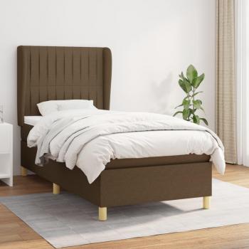 Cama box spring suave con colchón marrón oscuro 100x200 cm tela