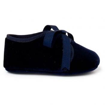 Zapato inglés de terciopelo para bebés con lazo de faya en color azul marino, talla 17