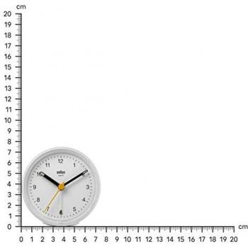 Braun BC-12-W Reloj despertador clásico analógico, alarma creciente, función snooze, luz de fondo, agujas luminosas, segundero amarillo de fácil lectura, color blanco