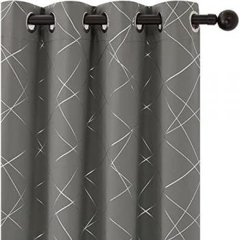Amazon Brand - Umi Cortinas Habitacion Opacas de Motivos línea Oblicua con Ojales 2 Piezas 140x245cm Gris Claro