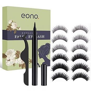 Eono by Amazon - Delineador de ojos Autoadhesivo y Pestañas Postizas, 6 Pares de Pestañas pero no Magnéticas, Pestañas Largas y Gruesas Reutilizables
