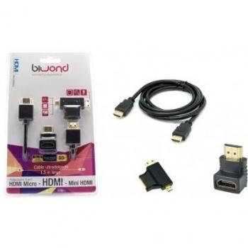 Cable HDMI 1.5M + Adaptadores Micro/Mini HDMI BIWOND