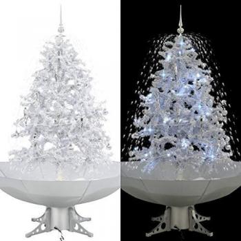 vidaXL Árbol Navidad con Nieve y Base en Paraguas Decoración Adorno Festivo Estacional Diseño Distintivo Ramas Realistas Ligero Duradero Blanco 140cm