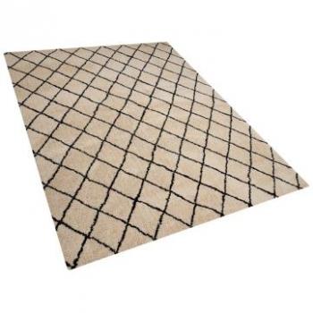 Alfombra Shaggy Beige y Negro 160 x 230 cm con Patrón Geométrico Moderno Midyat