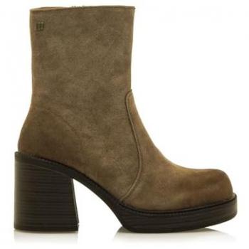 Botines de tacón mujer New Oasis marrón, piel, cierre cremallera, punta redonda, caña baja, piso grueso