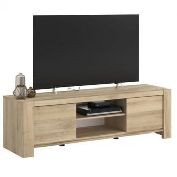 Mesa de TV Moderna Color Roble Kronberg 151x45x40 cm con 2 Puertas y 2 Huecos
