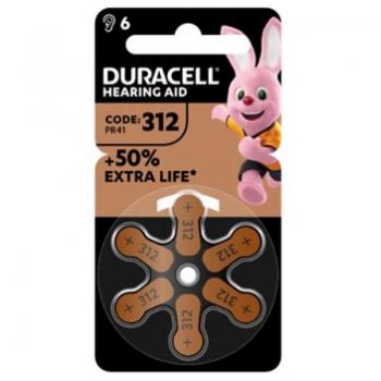 Batería Duracell Easy Tab 312 para Audífonos, Pack de 6 Unidades