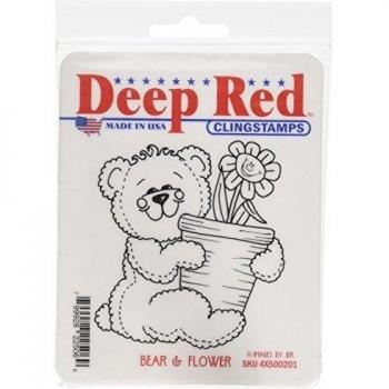 Deep Red Cling Stamp 2.75X3-Bear & Flower