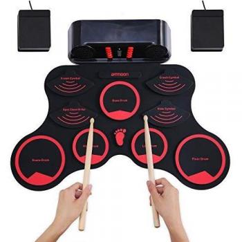 ammoon Portátil Tambor Electrónica Conjunto de Baterías Electrónicas Kit de Batería MIDI Enrollable Digital 9 Silicona Almohadillas de Batería Altavoces Estéreo Incorporados