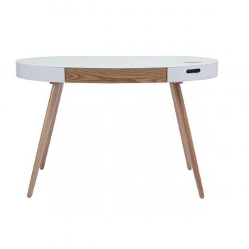 Miliboo Escritorio Conectado Multimedia - Vidrio Blanco y Madera Clara Handy