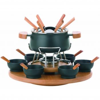 Set de Fondue Natura 23 piezas con carrusel, acero inoxidable, apto para inducción, incluye platos giratorios y utensilios