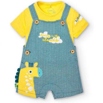 Pack punto combinado de bebé niño con camiseta de manga corta y peto con estampado de cuadros